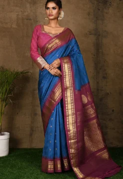 Pure Gadwal Silk Handloom Saree in Blue