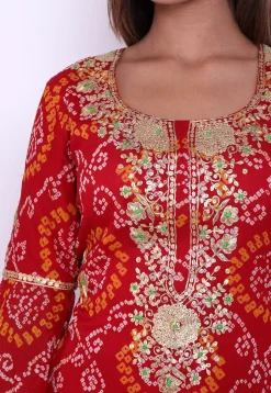 Pure Georgette Bandhej Straight Suit in Red