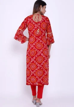 Pure Georgette Bandhej Straight Suit in Red