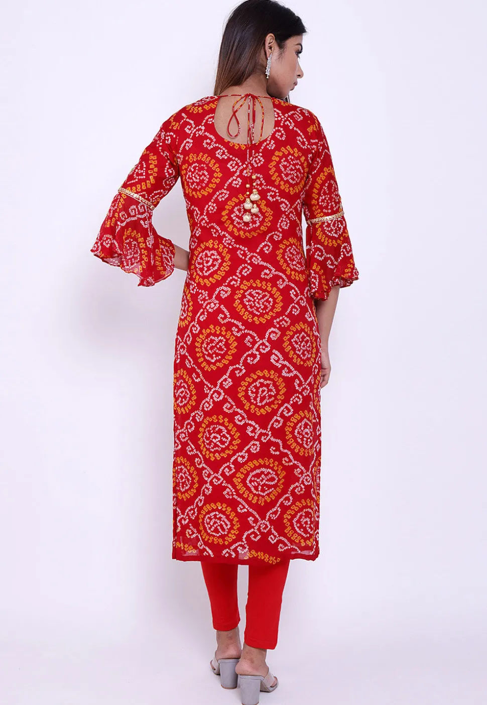 Pure Georgette Bandhej Straight Suit in Red