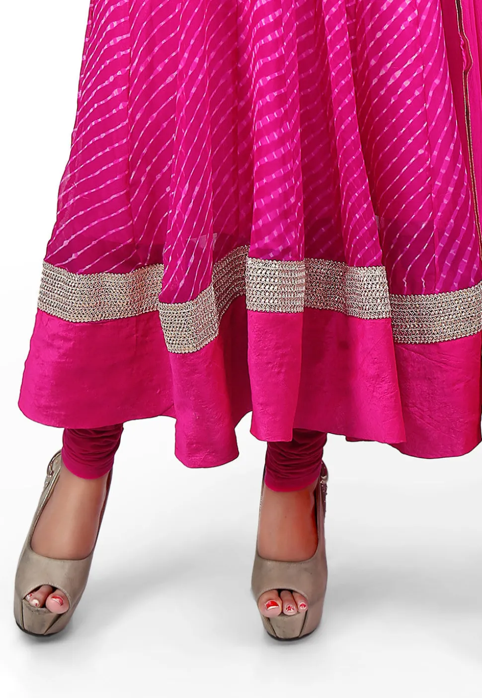 Pure Georgette Lehariya Anarkali Suit in Fuchsia