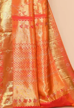 Pure Kanchipuram Silk Embellished Saree in Orange
