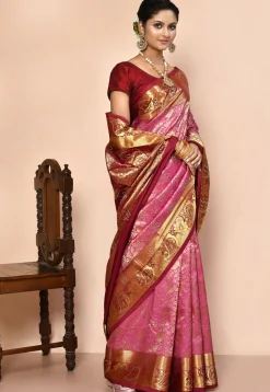 Pure Kanchipuram Silk Embellished Saree in Pink