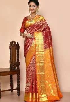 Pure Kanchipuram Silk Embellished Saree in Red
