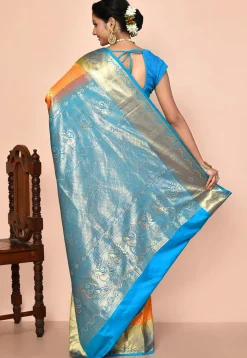 Pure Kanchipuram Silk Embellished Saree in Orange