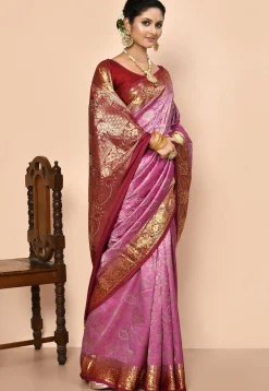 Pure Kanchipuram Silk Embellished Saree in Pink