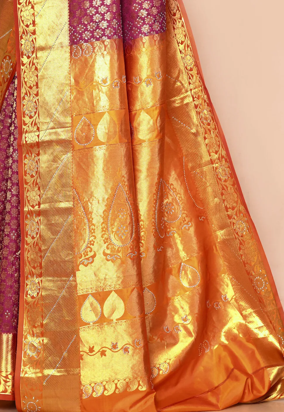 Pure Kanchipuram Silk Embellished Saree in Magenta