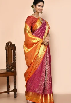 Pure Kanchipuram Silk Embellished Saree in Magenta