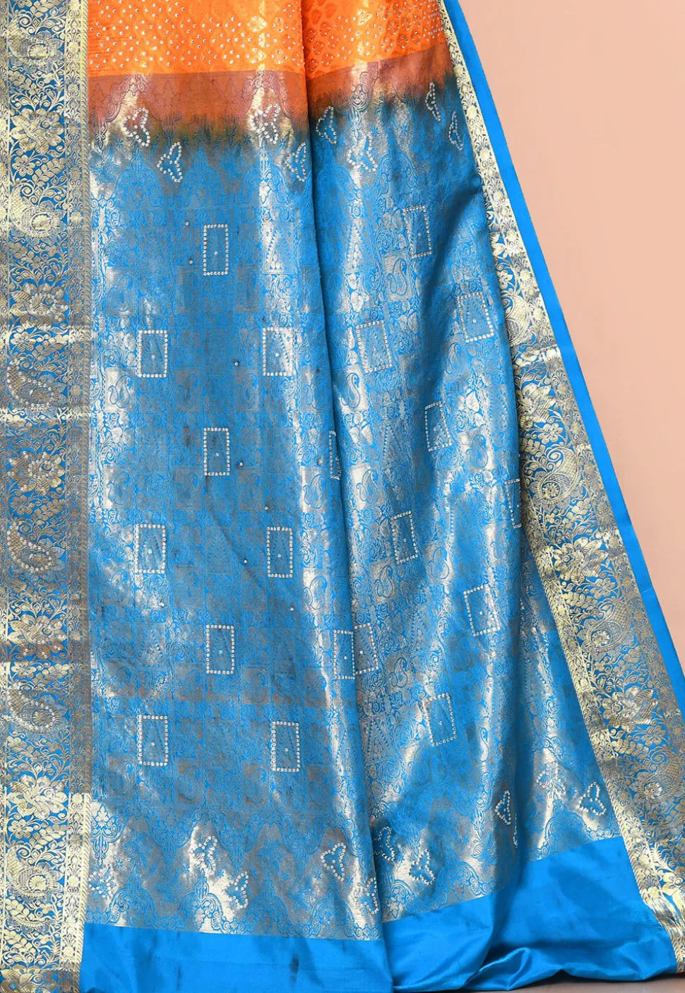Pure Kanchipuram Silk Embellished Saree in Orange