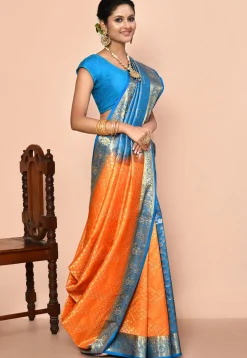 Pure Kanchipuram Silk Embellished Saree in Orange