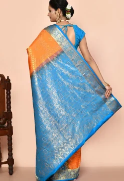 Pure Kanchipuram Silk Embellished Saree in Orange