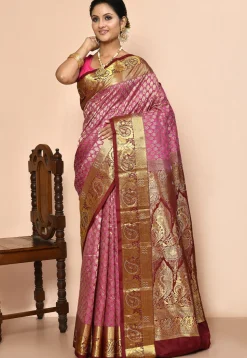 Pure Kanchipuram Silk Embellished Saree in Pink