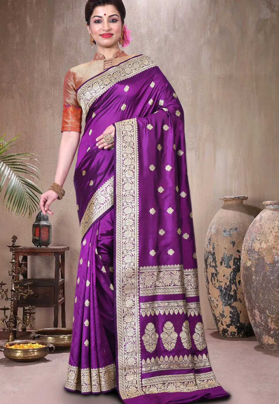 Pure Katan Silk Handloom Saree in Purple
