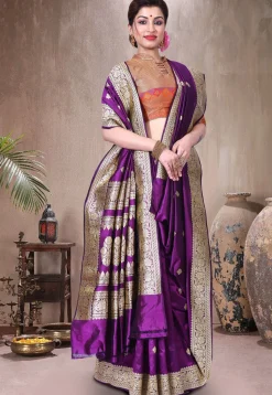 Pure Katan Silk Handloom Saree in Purple