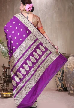 Pure Katan Silk Handloom Saree in Purple