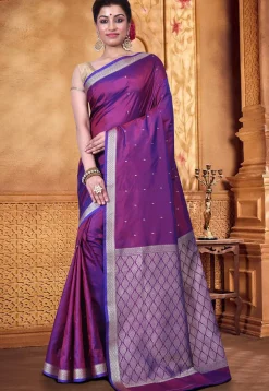 Pure Katan Silk Handloom Saree in Dark Purple