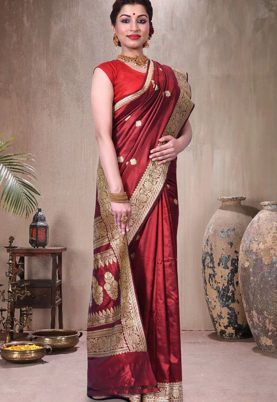 Pure Katan Silk Handloom Saree in Maroon