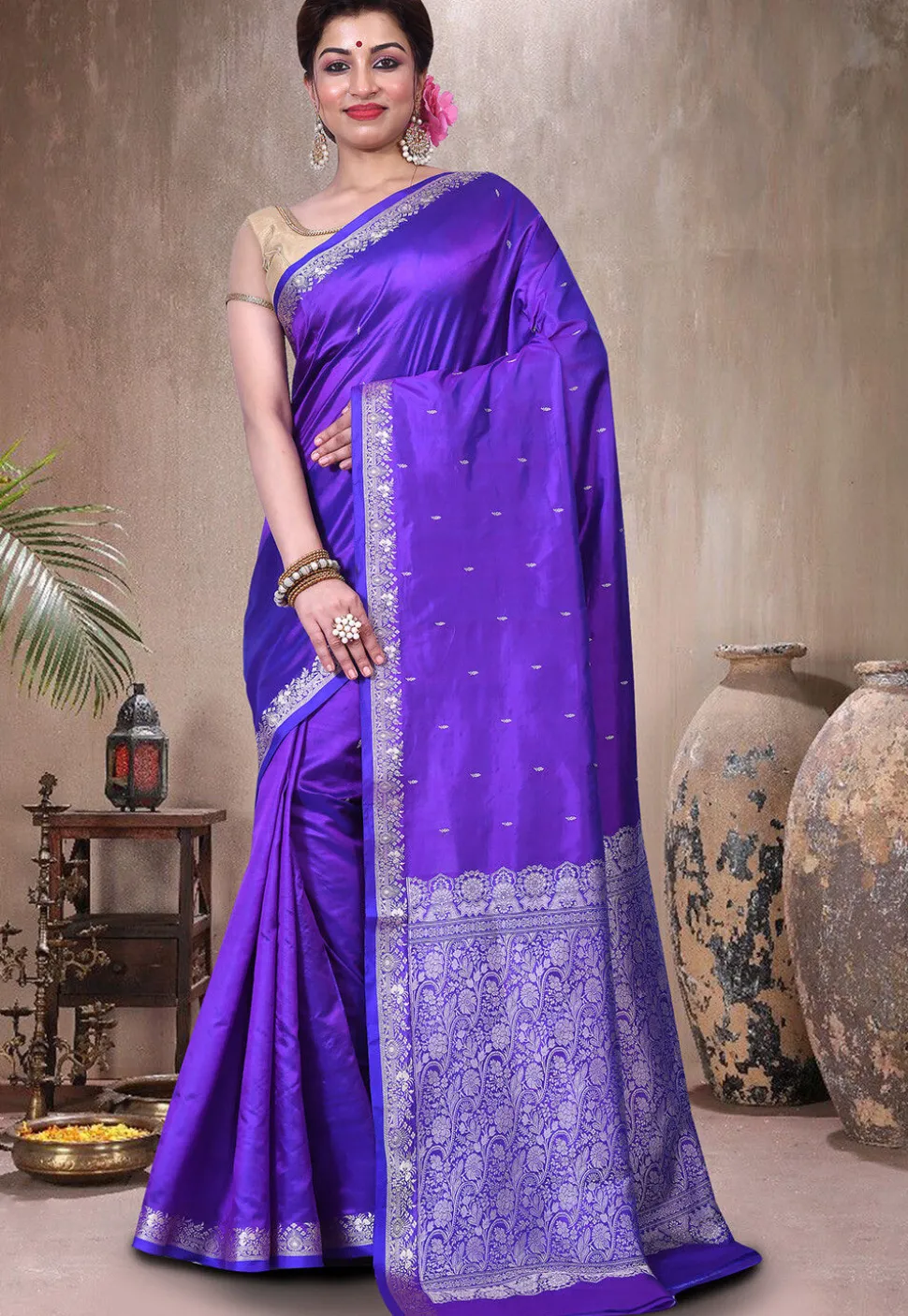 Pure Katan Silk Handloom Saree in Indigo Blue