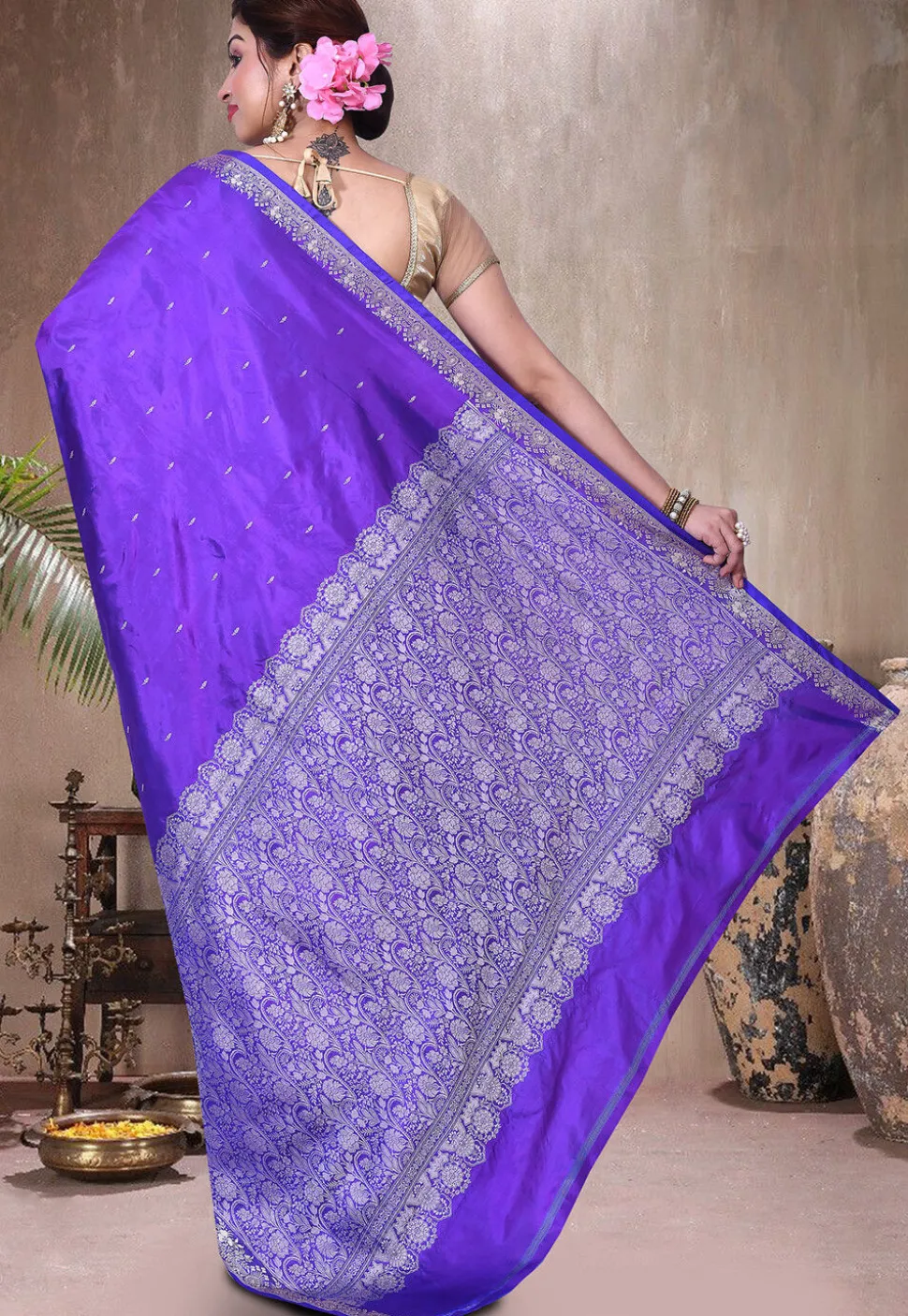 Pure Katan Silk Handloom Saree in Indigo Blue