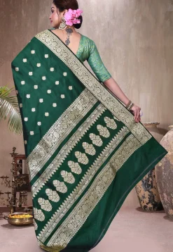 Pure Katan Silk Handloom Saree in Dark Green