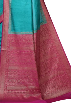 Pure Muga Silk Banarasi Saree in Teal Blue