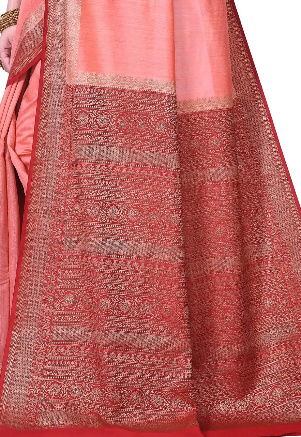 Pure Muga Silk Banarasi Saree in Peach