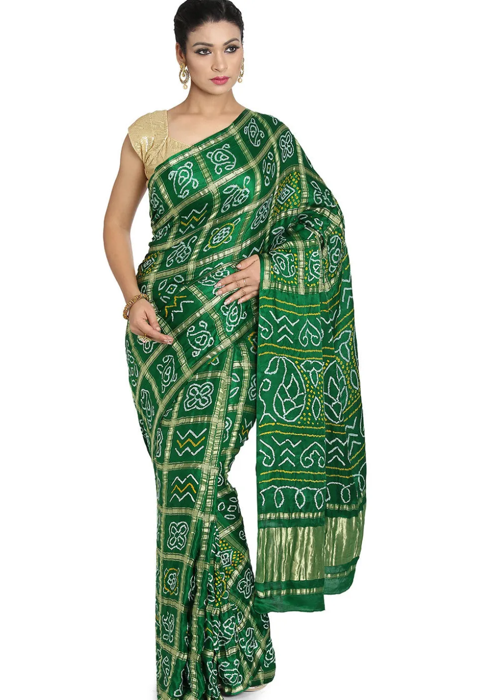 Pure Satin Silk Gharchola Saree in Green