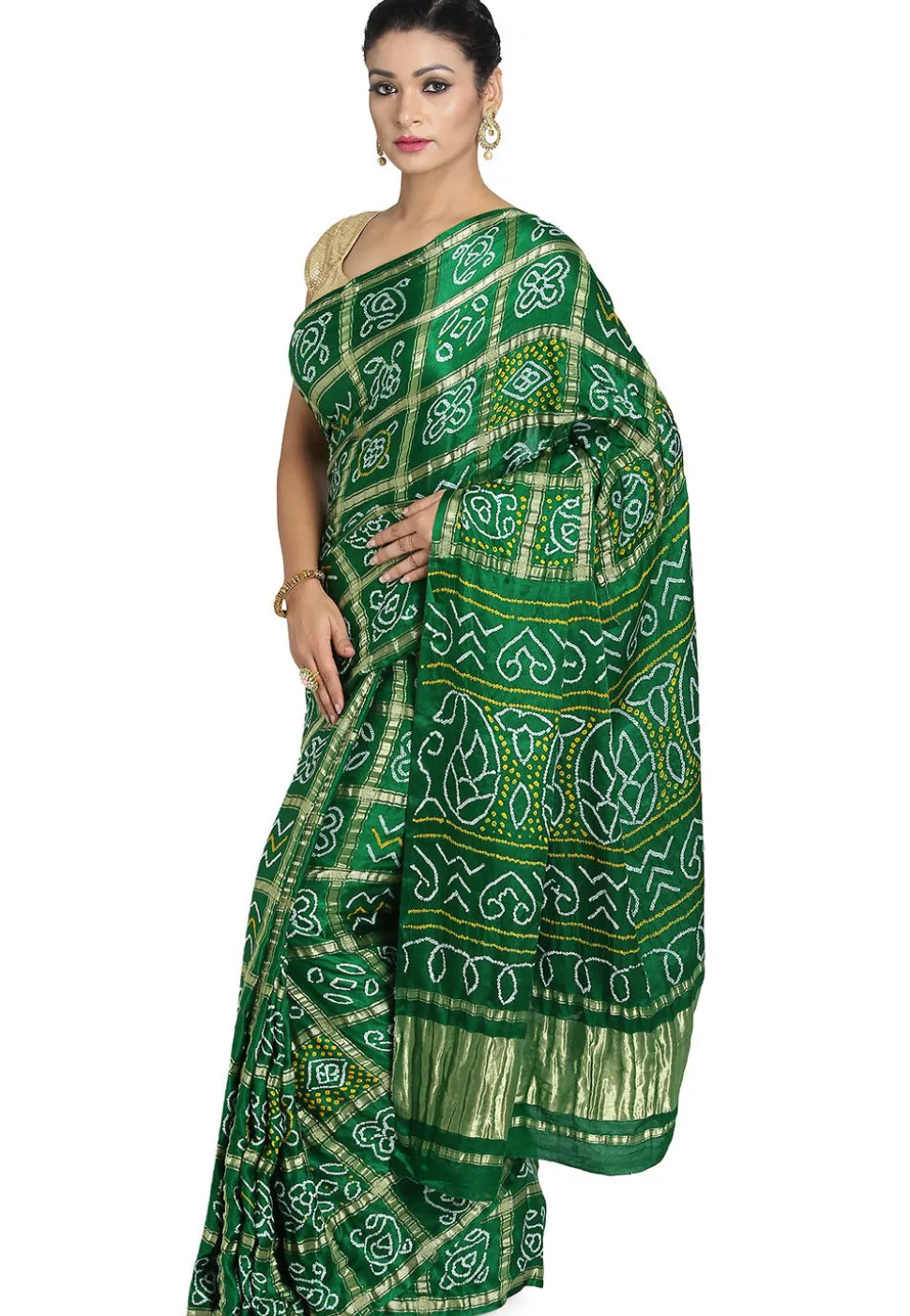 Pure Satin Silk Gharchola Saree in Green