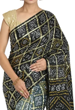Pure Satin Silk Gharchola Saree in Black and Grey