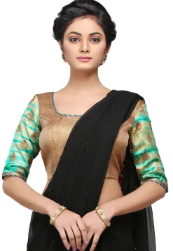Pure Silk Blouse in Golden and Teal Green