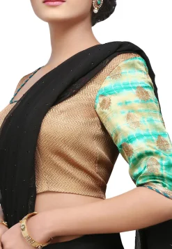 Pure Silk Blouse in Golden and Teal Green