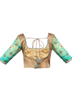 Pure Silk Blouse in Golden and Teal Green