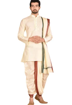 Pure Silk Dhoti Kurta Set in Cream