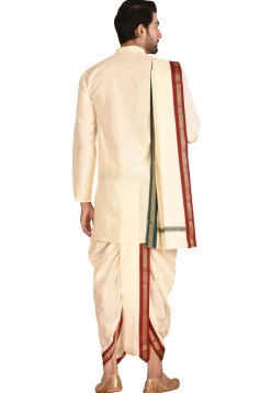 Pure Silk Dhoti Kurta Set in Cream