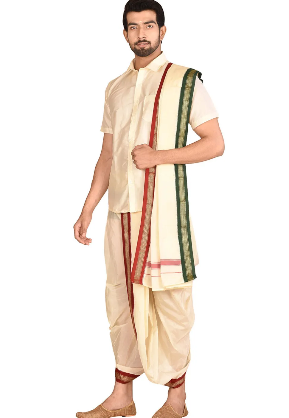 Pure Silk Dhoti Shirt Set in Cream