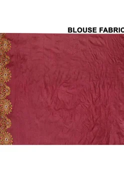 Pure Silk Embroidered Saree in Coral Red
