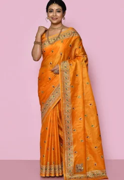 Pure Silk Embroidered Saree in Yellow