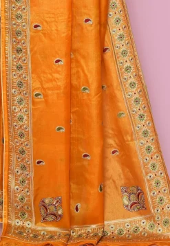Pure Silk Embroidered Saree in Yellow