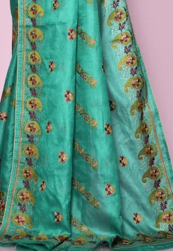 Pure Silk Embroidered Saree in Turquoise