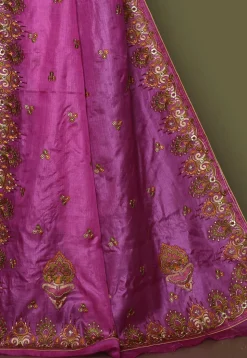 Pure Silk Embroidered Saree in Magenta