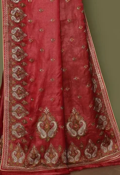 Pure Silk Embroidered Saree in Red