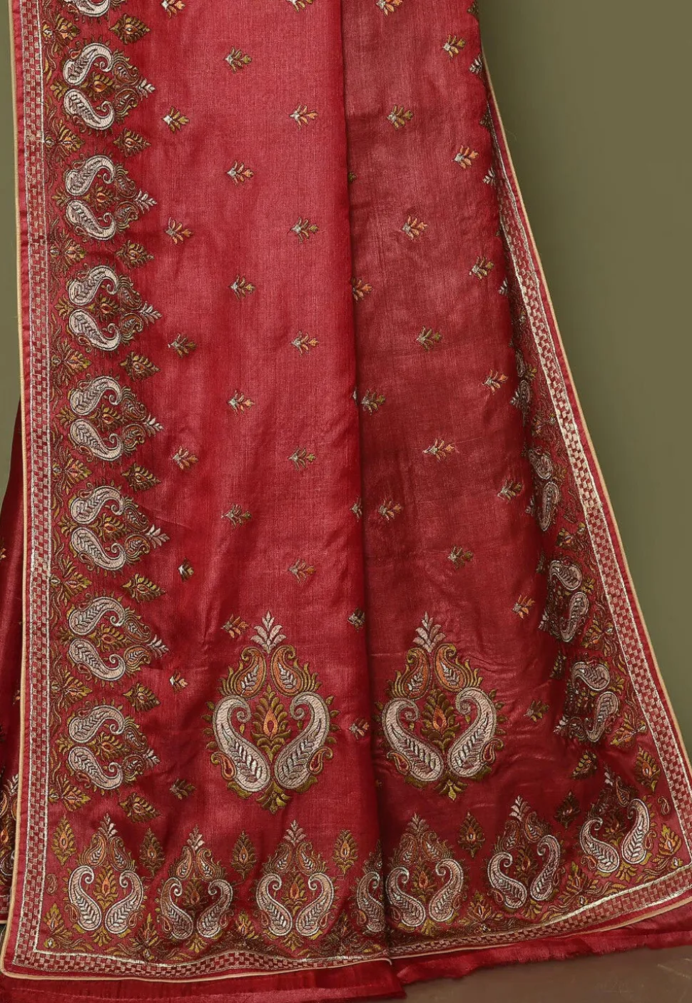 Pure Silk Embroidered Saree in Red