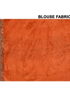 Pure Silk Embroidered Saree in Orange
