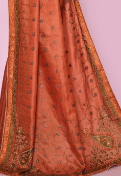 Pure Silk Embroidered Saree in Rust