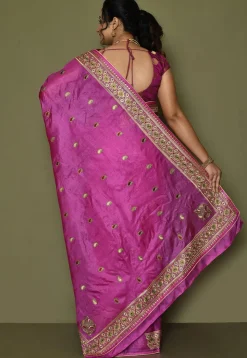 Pure Silk Embroidered Saree in Magenta