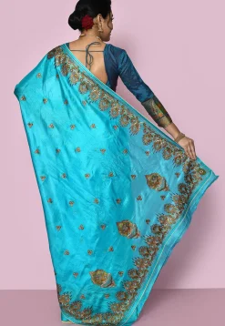 Pure Silk Embroidered Saree in Sky Blue