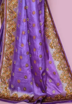 Pure Silk Embroidered Saree in Indigo Blue