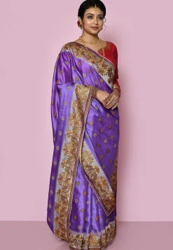 Pure Silk Embroidered Saree in Indigo Blue