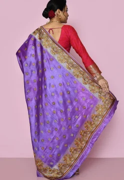 Pure Silk Embroidered Saree in Indigo Blue