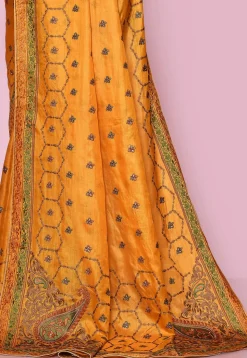 Pure Silk Embroidered Saree in Yellow